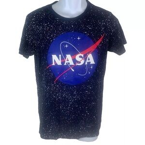 NASA Logo Buzz Aldrin Brand Splatter Print Black T-shirt Men's Size Medium‎